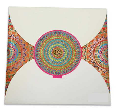 In indian tradition, when we talk about weddings, everything starts with an invitation. Multicolour modern Indian wedding card with mandala design