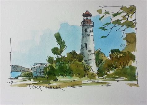Lighthouse Line And Wash Watercolor Video Watercolor Video