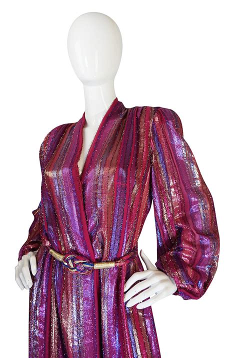 1970s striped metallic victor costa wrapped maxi dress shrimpton couture