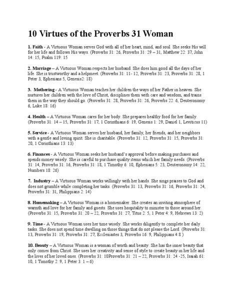 10 Virtues Of The Proverbs 31 Woman Pdf Book Of Proverbs Virtue