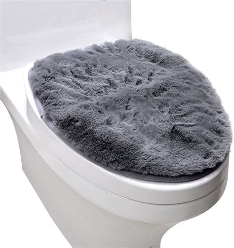 Toilet Lid Cover Soft Machine Washable Plush Elongated Toilet Seat