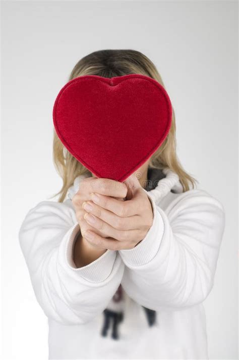 Female Holds Red Heart Stock Image Image Of Female Pretty 27493057
