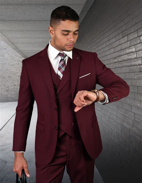 Finn Burgundy Tailored Fit 3 Pc Suit B2outlet