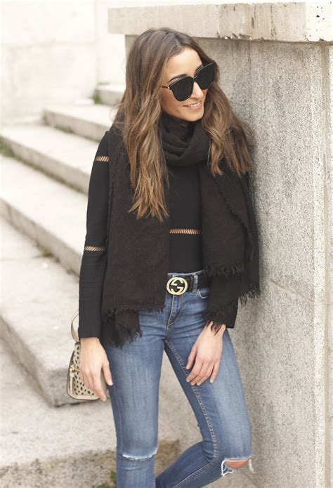 Black Sweater Jeans Gucci Belt Outfit Style Fashion Scarf Flickr