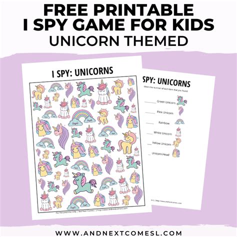 Free Printable I Spy Unicorn Coloring Page Game World