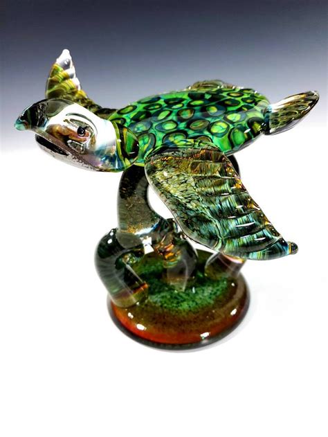 Hand Blown Glass Sea Turtle Figurine Green Barnacle Back 7 Etsy