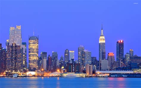 Clear Blue Sky Over New York City At Sunset Wallpaper World