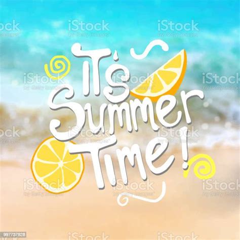 Its Summer Time Typography On Blurred Beach Background Stock