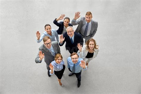 Happy Smiling Business People Waving Hands Stock Photo Image Of Happy
