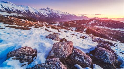 Nature Landscape Rock Snow Mountain Sunset Winter Wallpapers Hd Desktop And Mobile