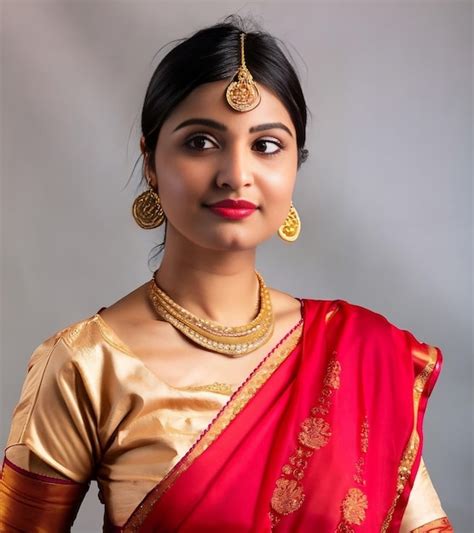 Premium Ai Image Beautiful Indian Girl Wearing Red Saree