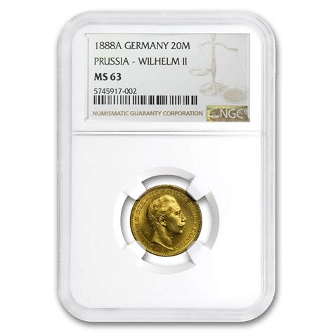 Buy 1888 A Germany Gold 20 Mark Prussia Wilhelm Ii Ms 63 Ngc Apmex