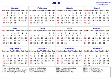 Federal Holidays In Usa 2018