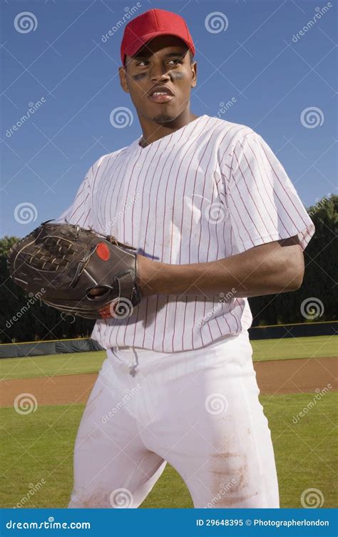 Young Baseball Pitcher Standing On Field Stock Image Image Of Adult
