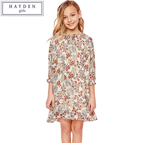 Hayden Girls Floral Print Chiffon Dress Summer 2018 Teenage Dresses For
