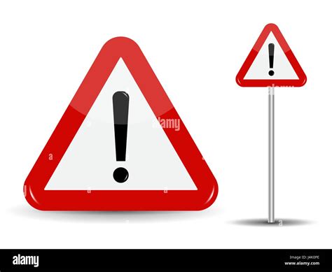 Warning Road Sign Red Triangle With Exclamation Point Vector I Stock