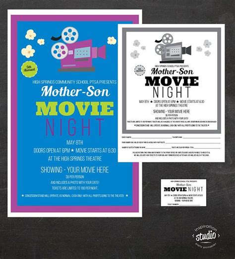 Movie night flyer template is fully editable photoshop psds. Custom Printable Family OR Mother/Son Movie Night School ...