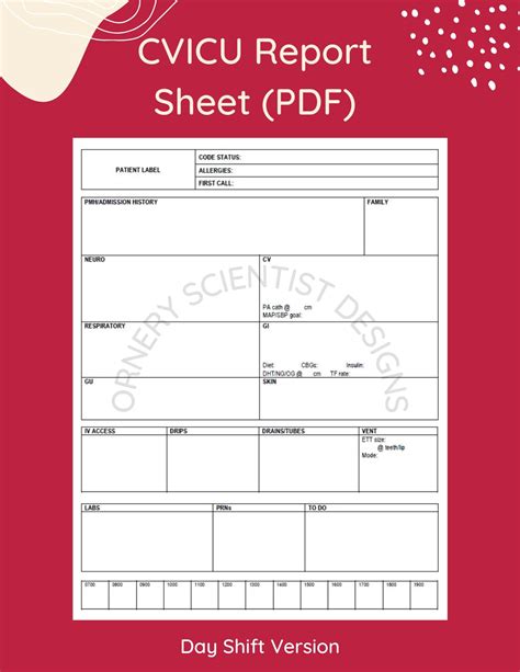 Cardiovascular Icu Nurse Report Sheet Pdf Download Only Etsy