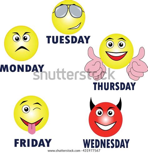 Weekdays Emoticon Icons Love Emoji Set Stock Vector Royalty Free