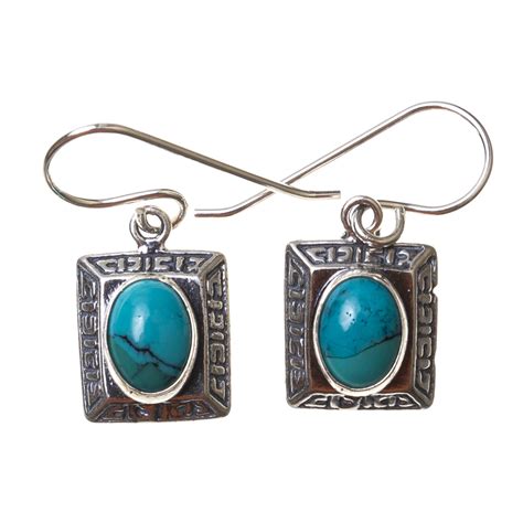 Turquoise Oval Sterling Silver Earrings Gemstone Cabochon Pendants