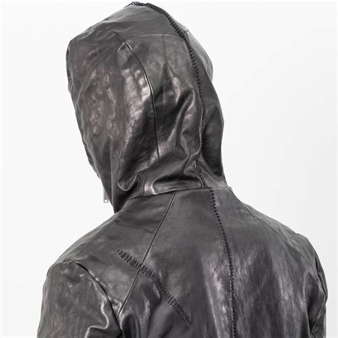 Black Rugged Hooded Leather Jacketwolfensson