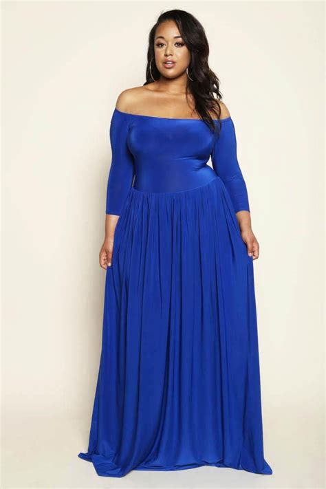 Royal Blue Sophisticated Off Shoulder Plus Size Maxi Dress Plus Size