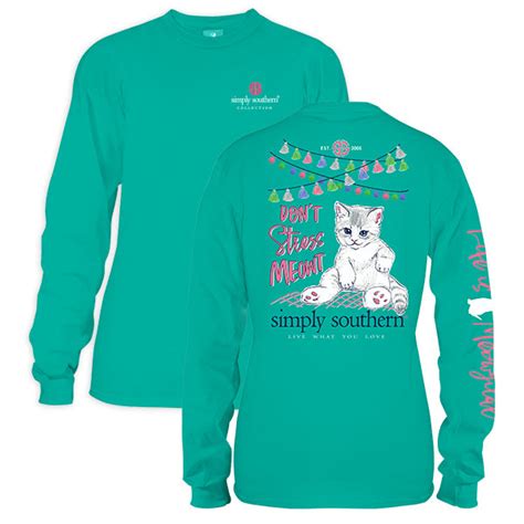 Simply Southern Preppy Dont Stress Out Kitty Cat Long Sleeve T Shirt