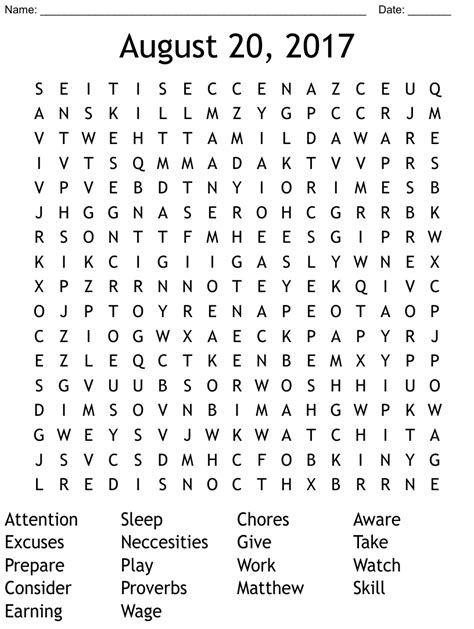 August 20 2017 Word Search Wordmint