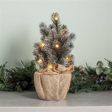 30cm Pre Lit Frosted Mini Christmas Tree Small Xmas Tree With Pre Lit