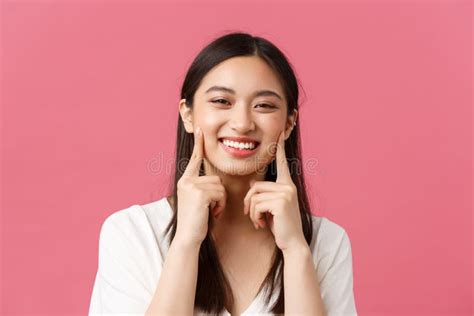 Beauty People Emotions And Summer Leisure Concept Close Up Of Funny And Cute Asian Woman With