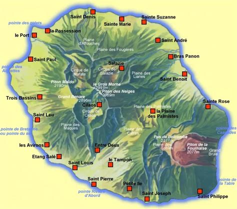 Grande Carte De Lîle De La Réunion Avec Reunionweb
