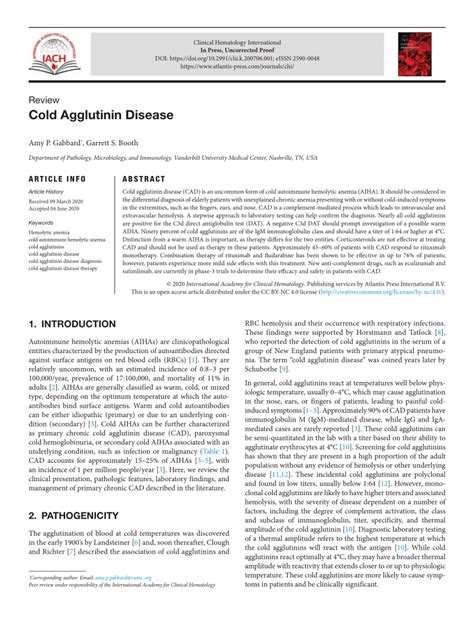 Pdf Cold Agglutinin Disease