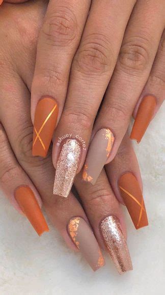 22 Trendy Fall Nail Design Ideas Burnt Orange And Metallic Gold