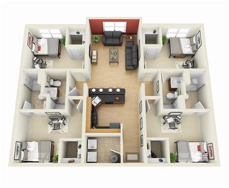 50 Four 4 Bedroom Apartmenthouse Plans Bedroom Apartment