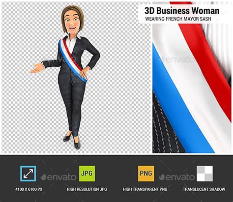 3d Business Woman Wearing French Mayor Sash Graphics Graphicriver