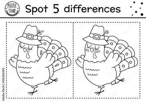 Find Differences Game For Children Thanksgiving Black And White