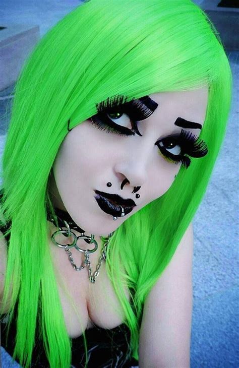 Ashley Bree Abourezk Green Hair Green Wig Dark Makeup