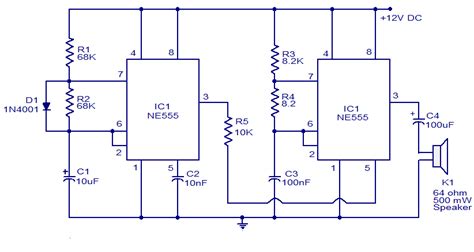 The below figure is the schematic of a simple automatic on off timer with a fixed timing resistor and capacitor. Police Siren circuit using NE555 timer IC |Simple ...