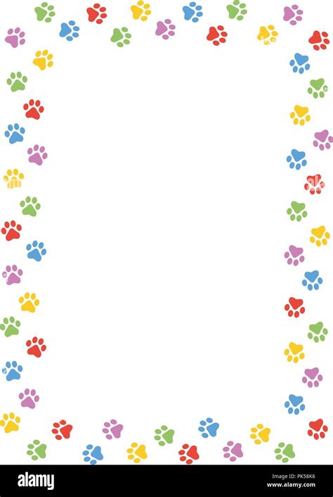 Colorful Dog Paw Print Frame Border On White Background Stock Vector