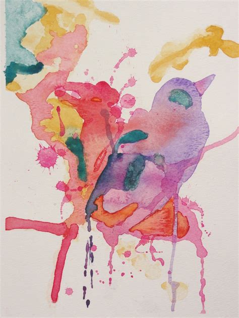 Modern Contemporary Abstract Art Watercolor Painting Bird Red