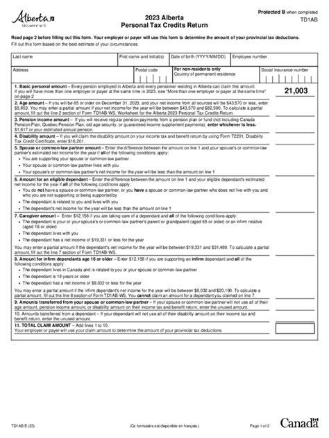 2023 Form Canada Td1ab E Alberta Fill Online Printable Fillable