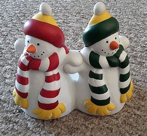 Snowman Ceramic Pillar Candle Holder By Partylite 575h X 5w Ebay