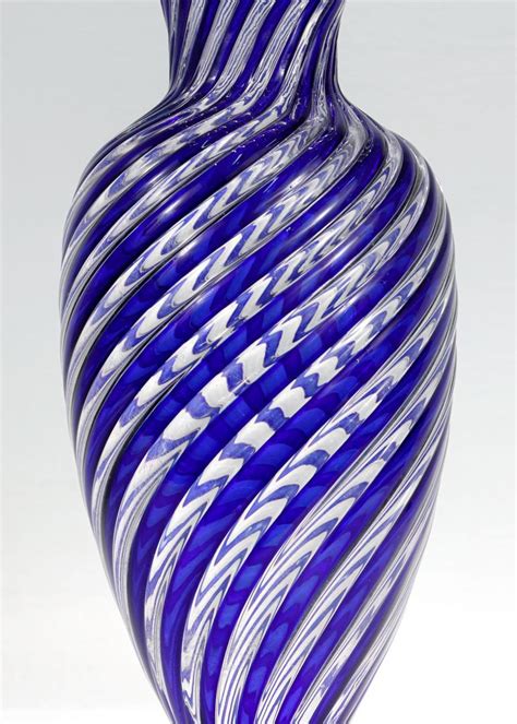 Mid Century Modern Venetian Murano Blue And White Swirl Italian Art Glass Vase For Sale At 1stdibs