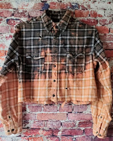 Dip Dye Flannel Shirtcrop Topbleached Topdistressed Etsy