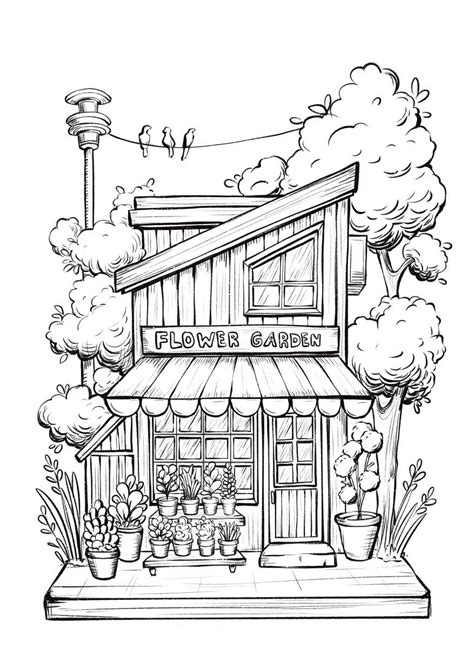Coloring Sheet Front Store Detailed Coloring Pages Cute Coloring Pages Coloring Book Art