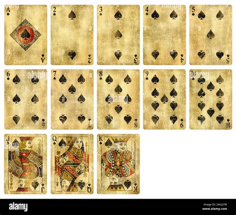 Vintage Playing Cards Of Spades Suit Isolated On White Background