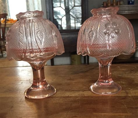 pair of vintage pink glass fairy lamps votive ebay glass candlestick holders