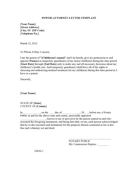 Power Of Attorney Sample Letter Free
