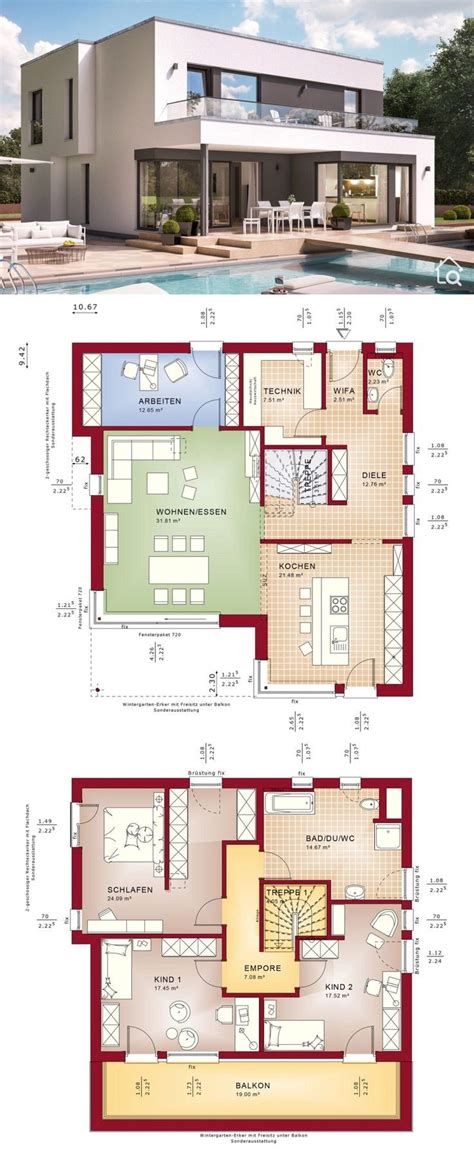 House Floor Plans Small Villa With 2 Story 4 Bedroom And Open Concept