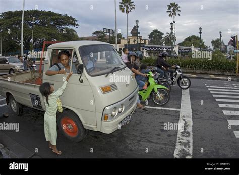 Indonesia Yogyakarta Malioboro Street Girl Begging Truck Asia Asian Indonesia Indonesian Country